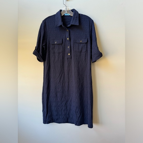 J. McLAUGHLIN navy blue stretch textured Yolanda Dress - Picture 3 of 7